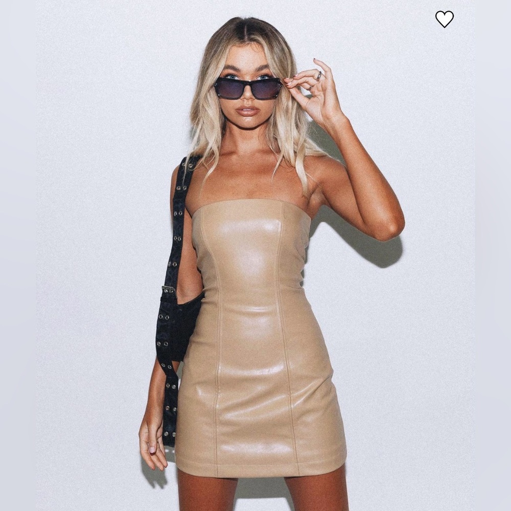 NWT Princess Polly Hailey beige/ tan strapless mini dress faux leather size 2